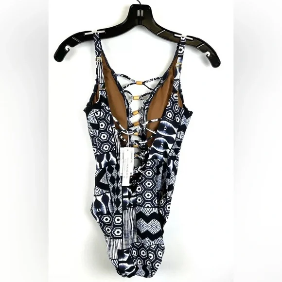 Bleu Rod Beattie Women’s Deep Plunge One Piece Blue/White Swimsuit Size 6 - Picture 2 of 4